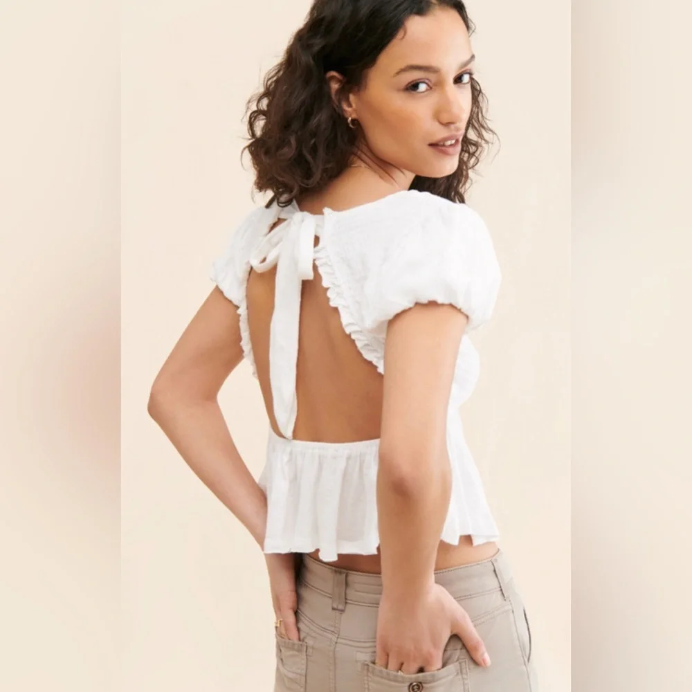 Free people babydoll cropped top open back white Size: Small no stains - Picture 2 of 4